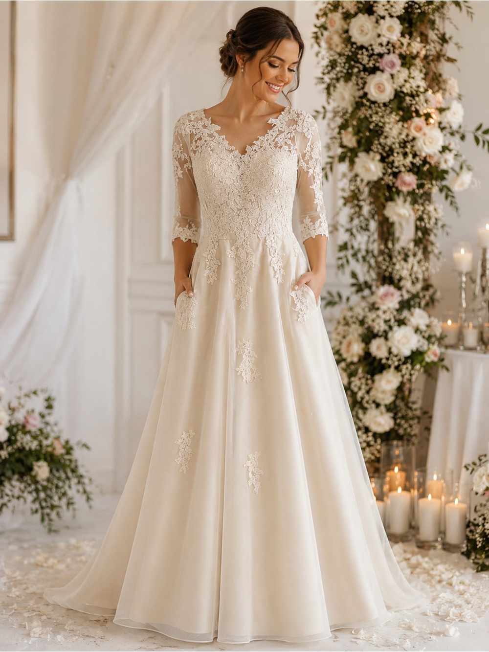 Elegant Lace A-Line Wedding Dress in Ivory